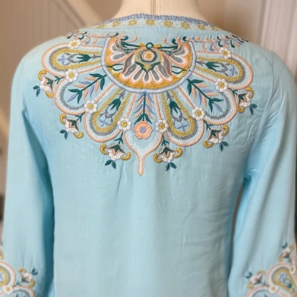 Soft Surroundings Embroidered Tunic in Aqua and Gold (XL) - Picture 6 of 6